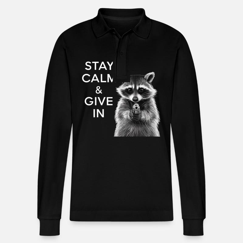 Meme Waschbär - Stanley/Stella Unisex Bio-Langarm-Poloshirt Prepster - Schwarz