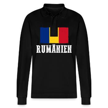 Romanians Romania - Stanley/Stella Organic Unisex Long-Sleeved Polo Shirt Prepster - black - Front - Anna (173cm) & Nico (186cm)