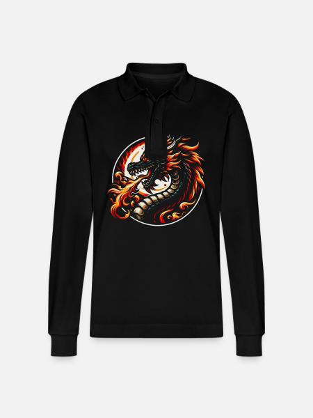 Bunter Feuerdrache für Drachenfans - Stanley/Stella Unisex Bio-Langarm-Poloshirt Prepster - Schwarz