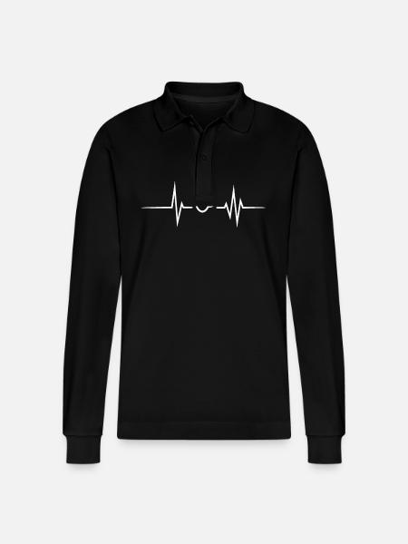 Kaffee - Herzschlag Herzfrequenz - Stanley/Stella Unisex Bio-Langarm-Poloshirt Prepster - Schwarz