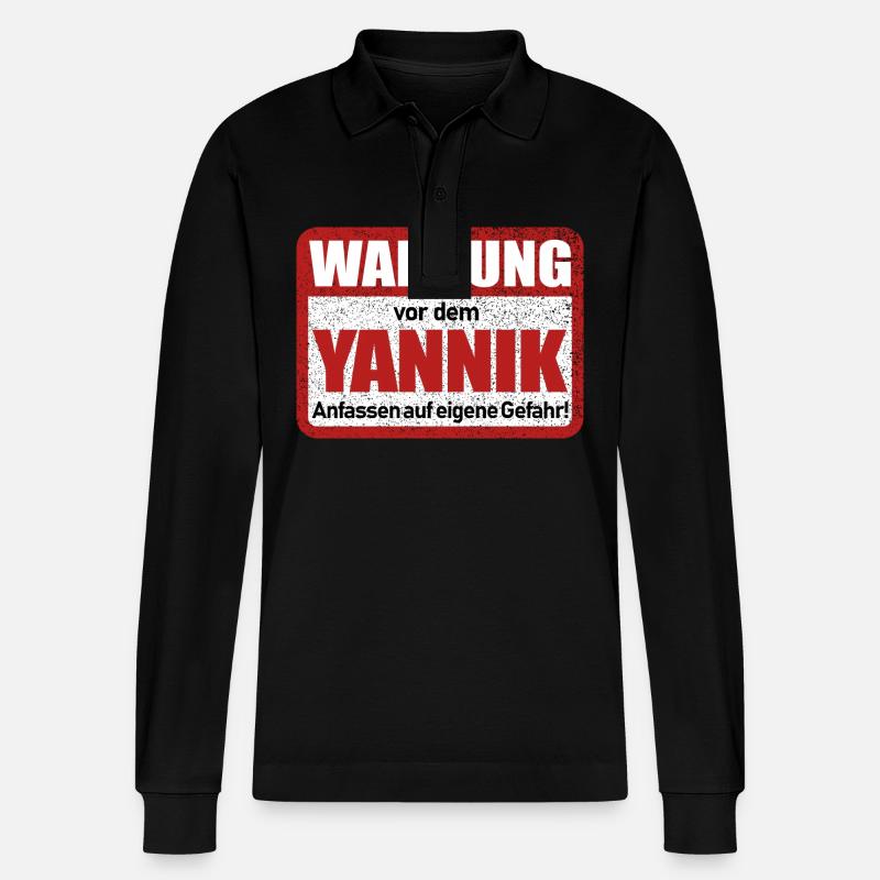 Yannik Name Lustiges Warnschild - Stanley/Stella Unisex Bio-Langarm-Poloshirt Prepster - Schwarz