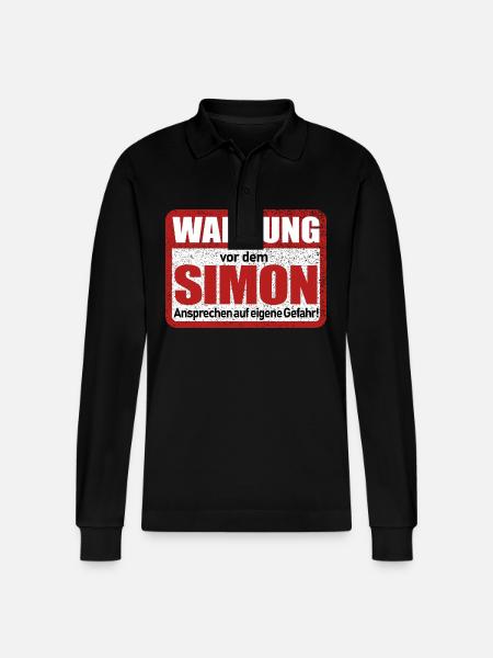 Simon Name Lustiges Warnschild - Stanley/Stella Unisex Bio-Langarm-Poloshirt Prepster - Schwarz