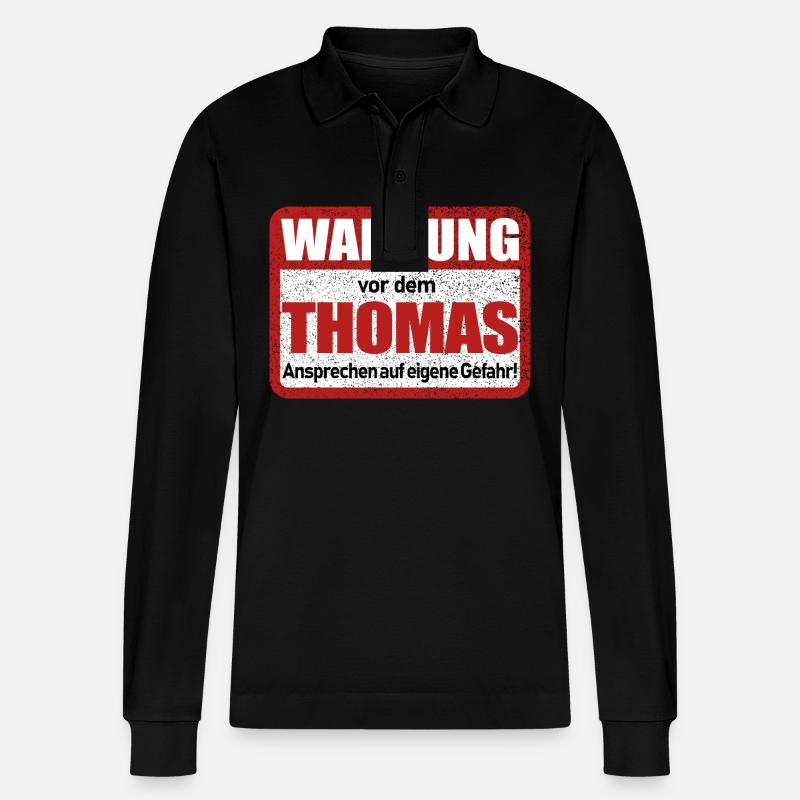 Thomas Name Lustiges Warnschild - Stanley/Stella Unisex Bio-Langarm-Poloshirt Prepster - Schwarz