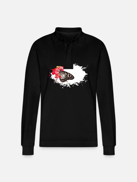 butterfly, Schmetterling - Stanley/Stella Unisex Bio-Langarm-Poloshirt Prepster - Schwarz