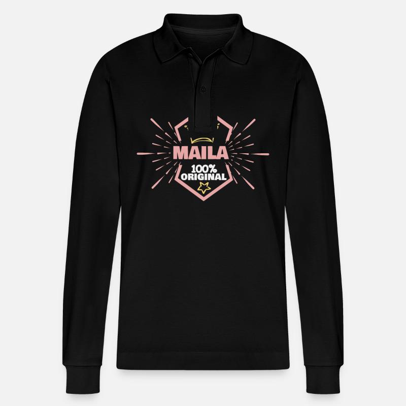 Geschenk für Maila - Stanley/Stella Unisex Bio-Langarm-Poloshirt Prepster - Schwarz