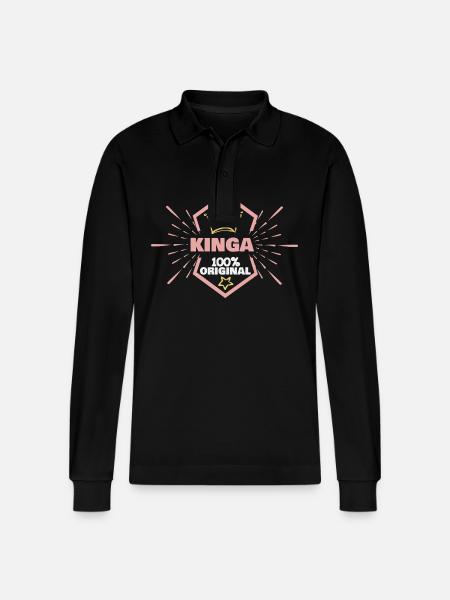First name Kinga - Stanley/Stella Organic Unisex Long-Sleeved Polo Shirt Prepster - black