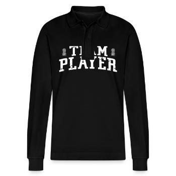 Lustiger Swinger Upside Down Ananas - Teamplayer - Stanley/Stella Unisex Bio-Langarm-Poloshirt Prepster - Schwarz - Vorne - Anna (173cm) & Nico (186cm)