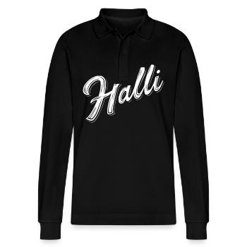 Halli & Galli Partnerlook Party outfit - Halli - Stanley/Stella Unisex Bio-Langarm-Poloshirt Prepster - Schwarz - Vorne - Anna (173cm) & Nico (186cm)