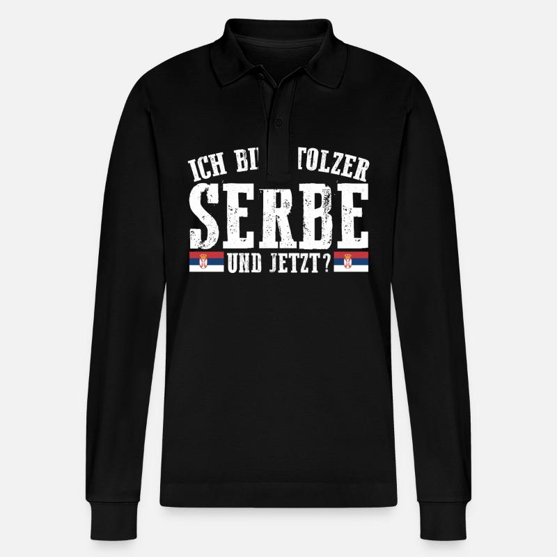 Serben Serbisch Serbien - Stanley/Stella Unisex Bio-Langarm-Poloshirt Prepster - Schwarz