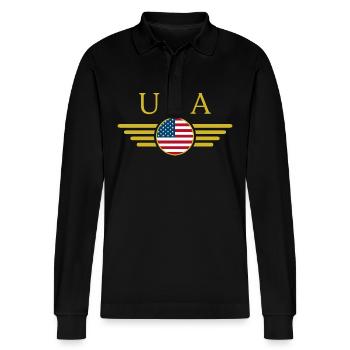 Ich liebe USA, Eleganz Stil Design T-Shirt - Stanley/Stella Unisex Bio-Langarm-Poloshirt Prepster - Schwarz - Vorne - Anna (173cm) & Nico (186cm)