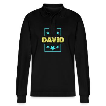 David David - Stanley/Stella Organic Unisex Long-Sleeved Polo Shirt Prepster - black - Front - Anna (173cm) & Nico (186cm)