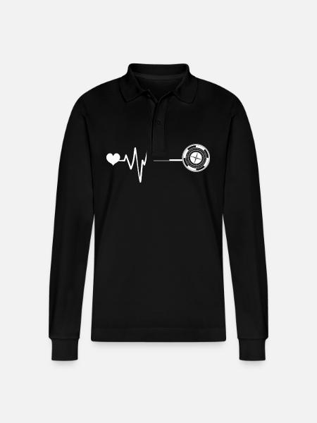 Roulette Pulse Heart - Stanley/Stella Organic Unisex Long-Sleeved Polo Shirt Prepster - black