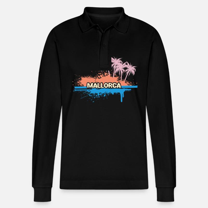 Urlaub Mallorca - Stanley/Stella Unisex Bio-Langarm-Poloshirt Prepster - Schwarz