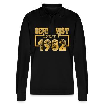 1982 - Stanley/Stella Organic Unisex Long-Sleeved Polo Shirt Prepster - black - Front - Anna (173cm) & Nico (186cm)