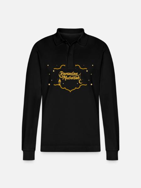 Ramadan Mubarak Golden Blessings - Stanley/Stella Organic Unisex Long-Sleeved Polo Shirt Prepster - black