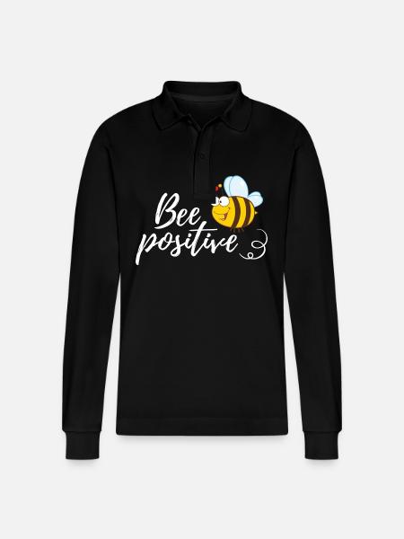 Funny Bee Saying Bee Positive - Stanley/Stella Organic Unisex Long-Sleeved Polo Shirt Prepster - black