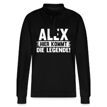 Alexander Alexandra Alexa Alex - Stanley/Stella Unisex Bio-Langarm-Poloshirt Prepster - Schwarz - Vorne - Anna (173cm) & Nico (186cm)