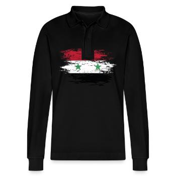 Drapeau de la Syrie utilisé - Polo à manches longues bio PREPSTER Stanley/Stella Unisexe - noir - Devant - Anna (173cm) & Nico (186cm)