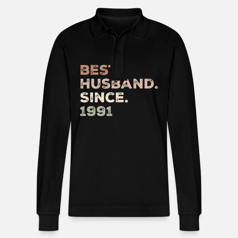 Bester Ehemann seit 1991 Jubiläumsgeschenk - Stanley/Stella Unisex Bio-Langarm-Poloshirt Prepster - Schwarz