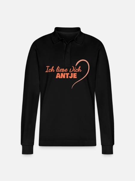 Geschenk für Antje - Stanley/Stella Unisex Bio-Langarm-Poloshirt Prepster - Schwarz