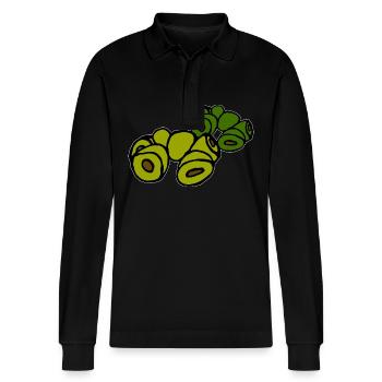 various olives - Stanley/Stella Organic Unisex Long-Sleeved Polo Shirt Prepster - black - Front - Anna (173cm) & Nico (186cm)
