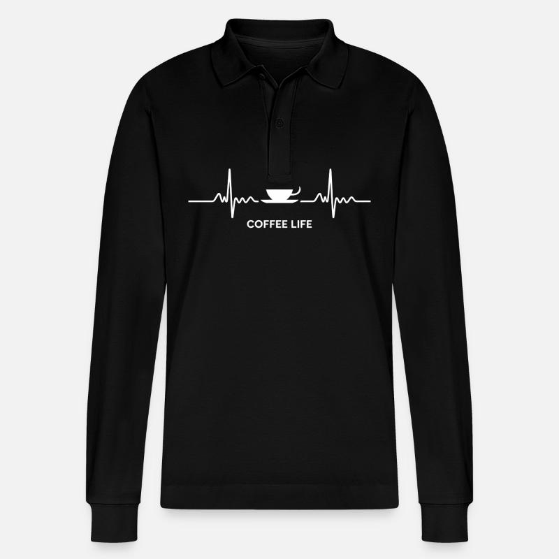 Kaffee Herzschlag - Stanley/Stella Unisex Bio-Langarm-Poloshirt Prepster - Schwarz