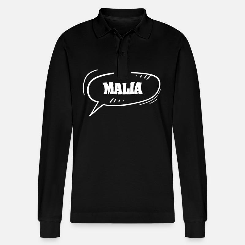 Prénom Malia - Polo à manches longues bio PREPSTER Stanley/Stella Unisexe - noir