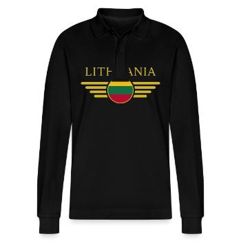 I Love Lithuania, Elegance Style Design T-Shirt - Stanley/Stella Organic Unisex Long-Sleeved Polo Shirt Prepster - black - Front - Anna (173cm) & Nico (186cm)