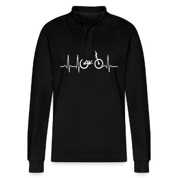 bmx heartbeat – ECG Bike Design - Stanley/Stella Organic Unisex Long-Sleeved Polo Shirt Prepster - black - Front - Anna (173cm) & Nico (186cm)
