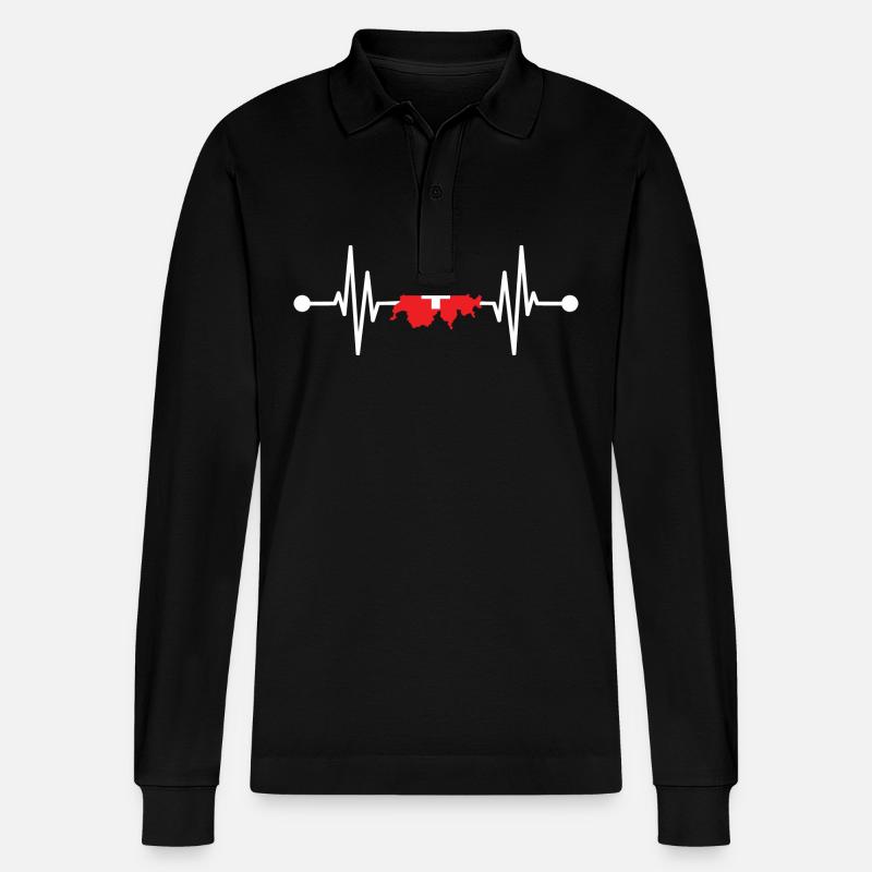 Schweizer Herzschlag Schweiz - Stanley/Stella Unisex Bio-Langarm-Poloshirt Prepster - Schwarz
