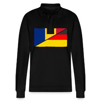 Romanians Germany Romania - Stanley/Stella Organic Unisex Long-Sleeved Polo Shirt Prepster - black - Front - Anna (173cm) & Nico (186cm)