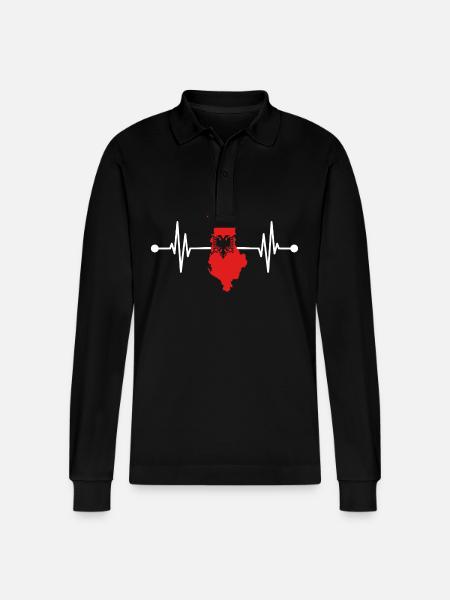Albanian Albanian Heartbeat Albania - Stanley/Stella Organic Unisex Long-Sleeved Polo Shirt Prepster - black
