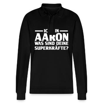First name Aaron - Stanley/Stella Organic Unisex Long-Sleeved Polo Shirt Prepster - black - Front - Anna (173cm) & Nico (186cm)
