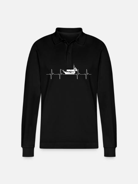 pirate boat heartbeat - Stanley/Stella Organic Unisex Long-Sleeved Polo Shirt Prepster - black