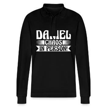 First name Daniel - Stanley/Stella Organic Unisex Long-Sleeved Polo Shirt Prepster - black - Front - Anna (173cm) & Nico (186cm)