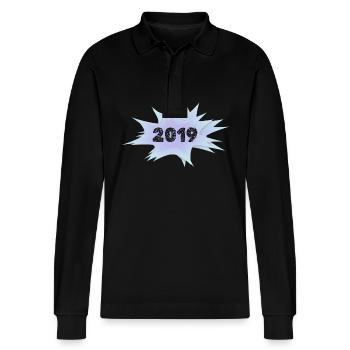 2019 - Stanley/Stella Organic Unisex Long-Sleeved Polo Shirt Prepster - black - Front - Anna (173cm) & Nico (186cm)