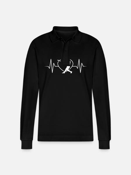Baseball Heartbeat - Stanley/Stella Organic Unisex Long-Sleeved Polo Shirt Prepster - black