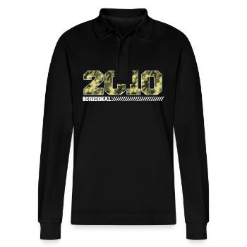 2010 Anniversary Gift Vintage 2010 Army - Stanley/Stella Organic Unisex Long-Sleeved Polo Shirt Prepster - black - Front - Anna (173cm) & Nico (186cm)
