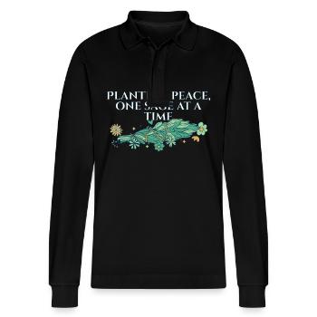 Planting Peace One Sage At A Time Smudge Sticks - Stanley/Stella Unisex Bio-Langarm-Poloshirt Prepster - Schwarz - Vorne - Anna (173cm) & Nico (186cm)