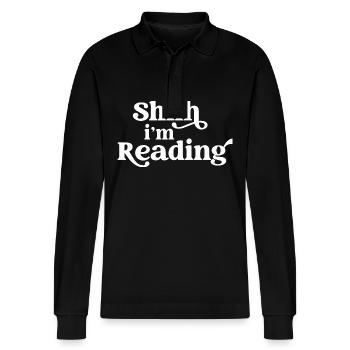 Pssst... Ich lese Bookworm Books Lover Fun - Stanley/Stella Unisex Bio-Langarm-Poloshirt Prepster - Schwarz - Vorne - Anna (173cm) & Nico (186cm)