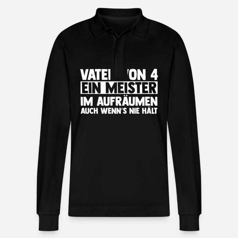 Papa Von 4 Kindern - Stanley/Stella Unisex Bio-Langarm-Poloshirt Prepster - Schwarz