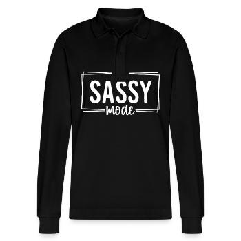 Sassy Mode Funny - Stanley/Stella Organic Unisex Long-Sleeved Polo Shirt Prepster - black - Front - Anna (173cm) & Nico (186cm)