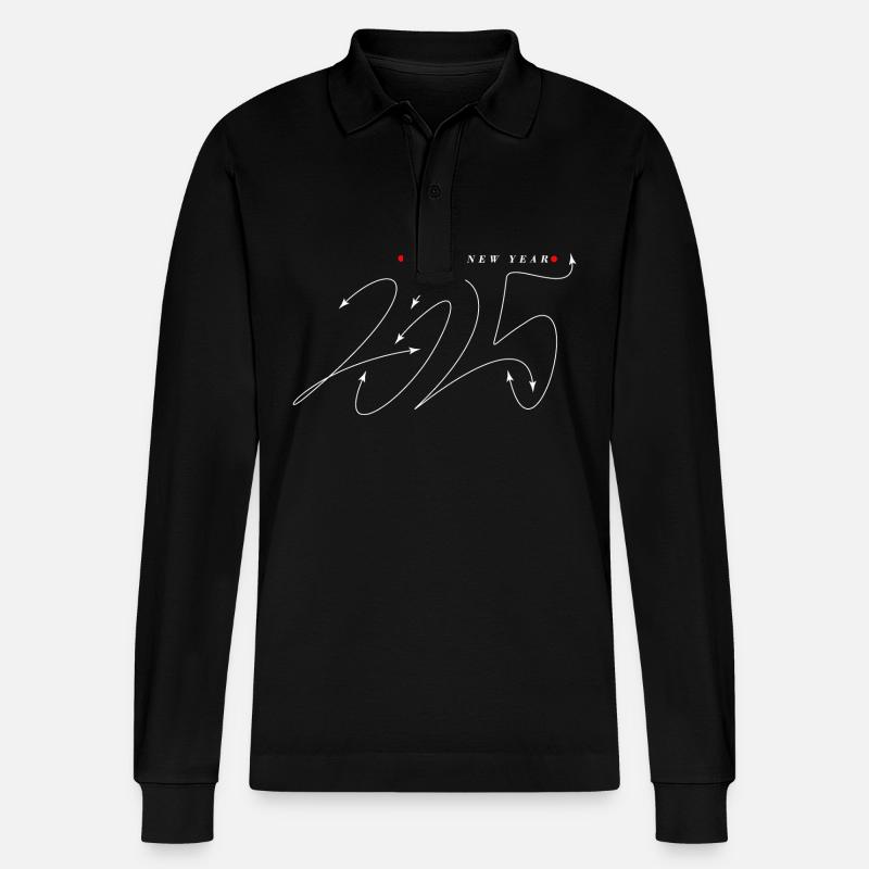 Neujahr 2025 Glück - Stanley/Stella Unisex Bio-Langarm-Poloshirt Prepster - Schwarz