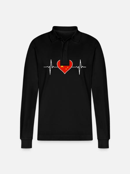 China Heartbeat - Stanley/Stella Organic Unisex Long-Sleeved Polo Shirt Prepster - black