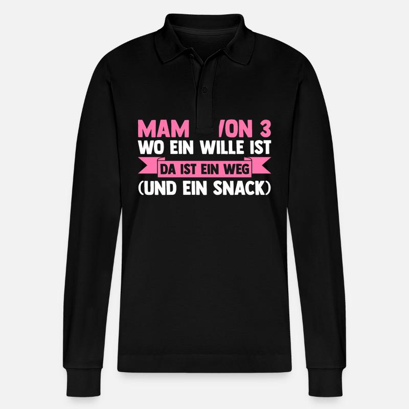 Mama Von 3 Kindern - Stanley/Stella Unisex Bio-Langarm-Poloshirt Prepster - Schwarz