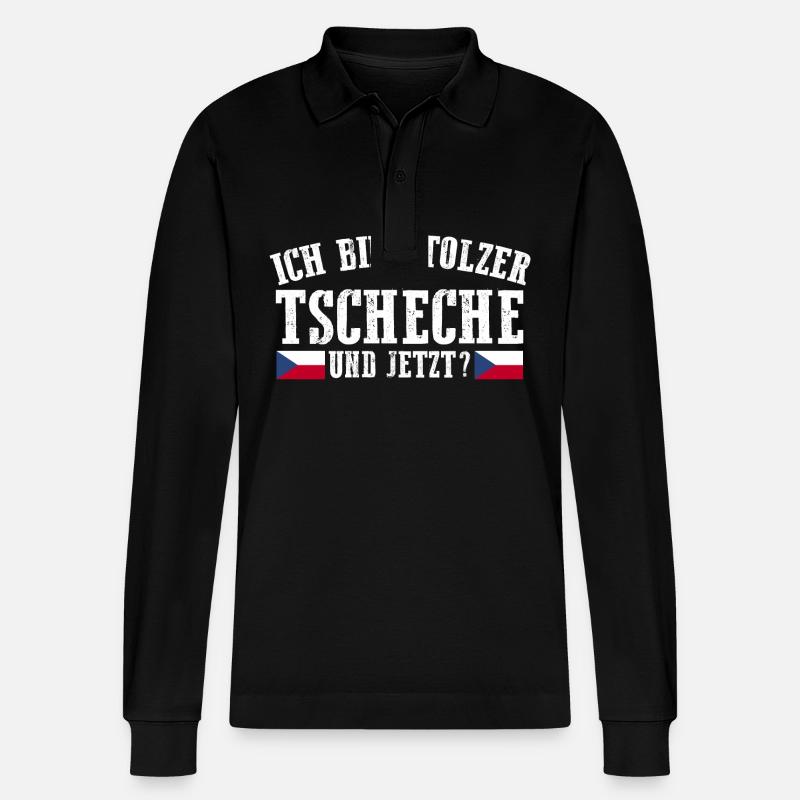 Tschechen Tschechisch Tschechien - Stanley/Stella Unisex Bio-Langarm-Poloshirt Prepster - Schwarz