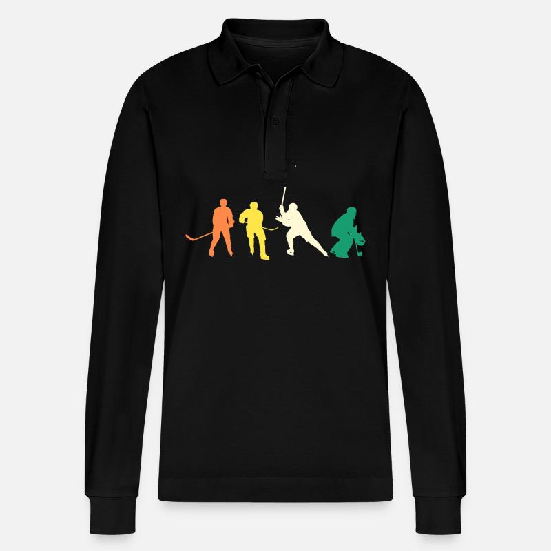 Eishockeyspieler Evolution Eishockey - Stanley/Stella Unisex Bio-Langarm-Poloshirt Prepster - Schwarz