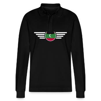 Ich liebe Malediven, Eleganz Stil Design T-Shirt - Stanley/Stella Unisex Bio-Langarm-Poloshirt Prepster - Schwarz - Vorne - Anna (173cm) & Nico (186cm)