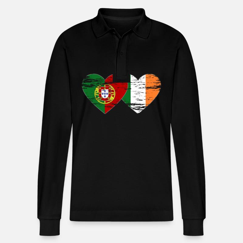Portugal Irlande Drapeau utilisé - Polo à manches longues bio PREPSTER Stanley/Stella Unisexe - noir