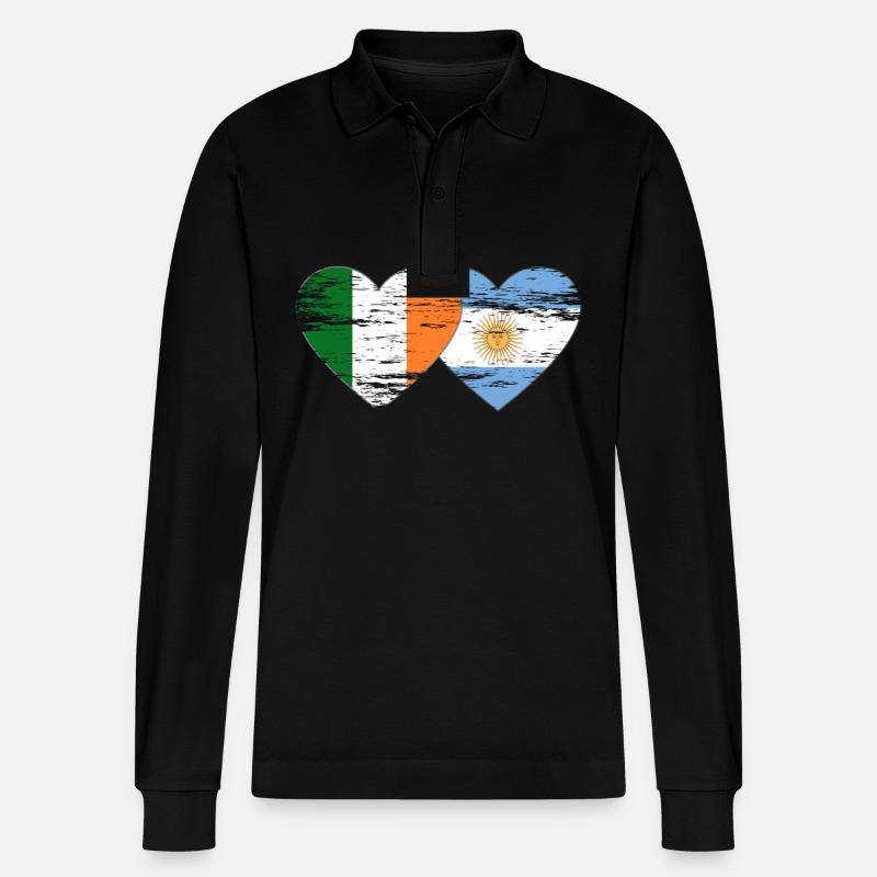 Irlande Argentine Drapeau Utilisé - Polo à manches longues bio PREPSTER Stanley/Stella Unisexe - noir